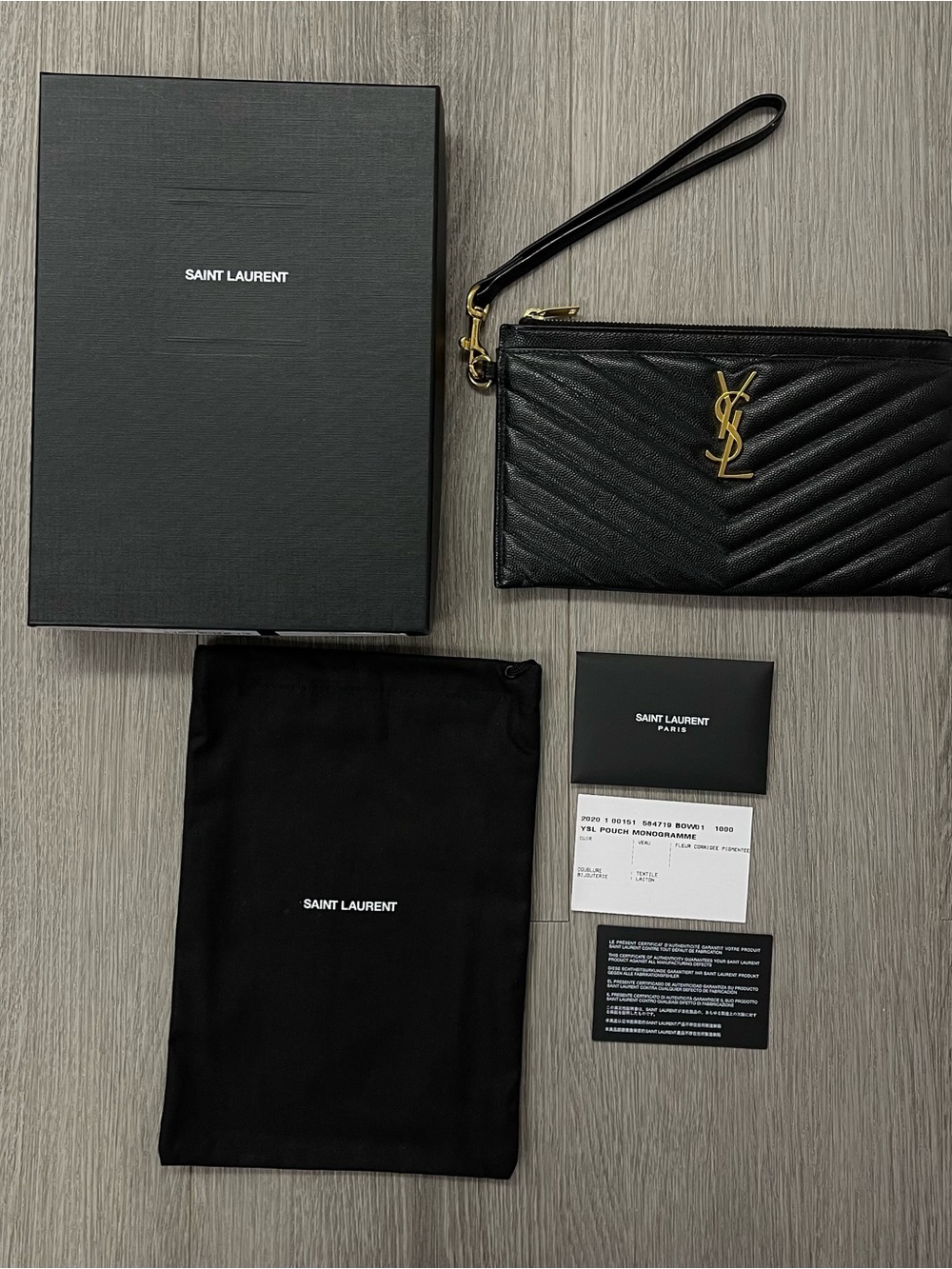 YSL Black Large Bill Monogramme Pouch Gold Hardware